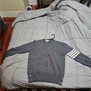 Thom Browne Charcoal Sweater with White Striped Sleeve